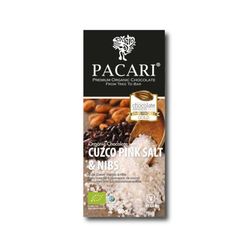 [170089] Bio Schokolade Pacari / Paccari mit Cuzco Pink Salz & Nibs, 60% Kakao